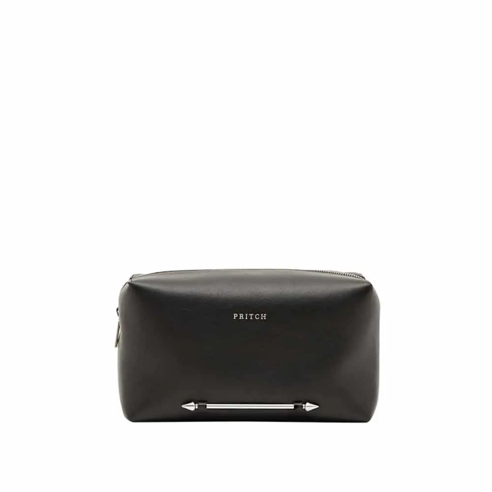 --Pierced cosmetic pouch black bag-