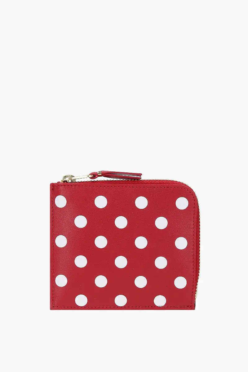 polka dots printed smooth leather half-zip wallet