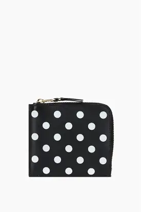 polka dots printed smooth leather half-zip wallet