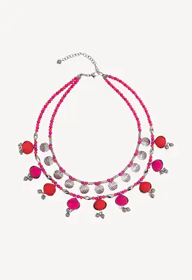 Pom Pom And Metal Beads Necklace