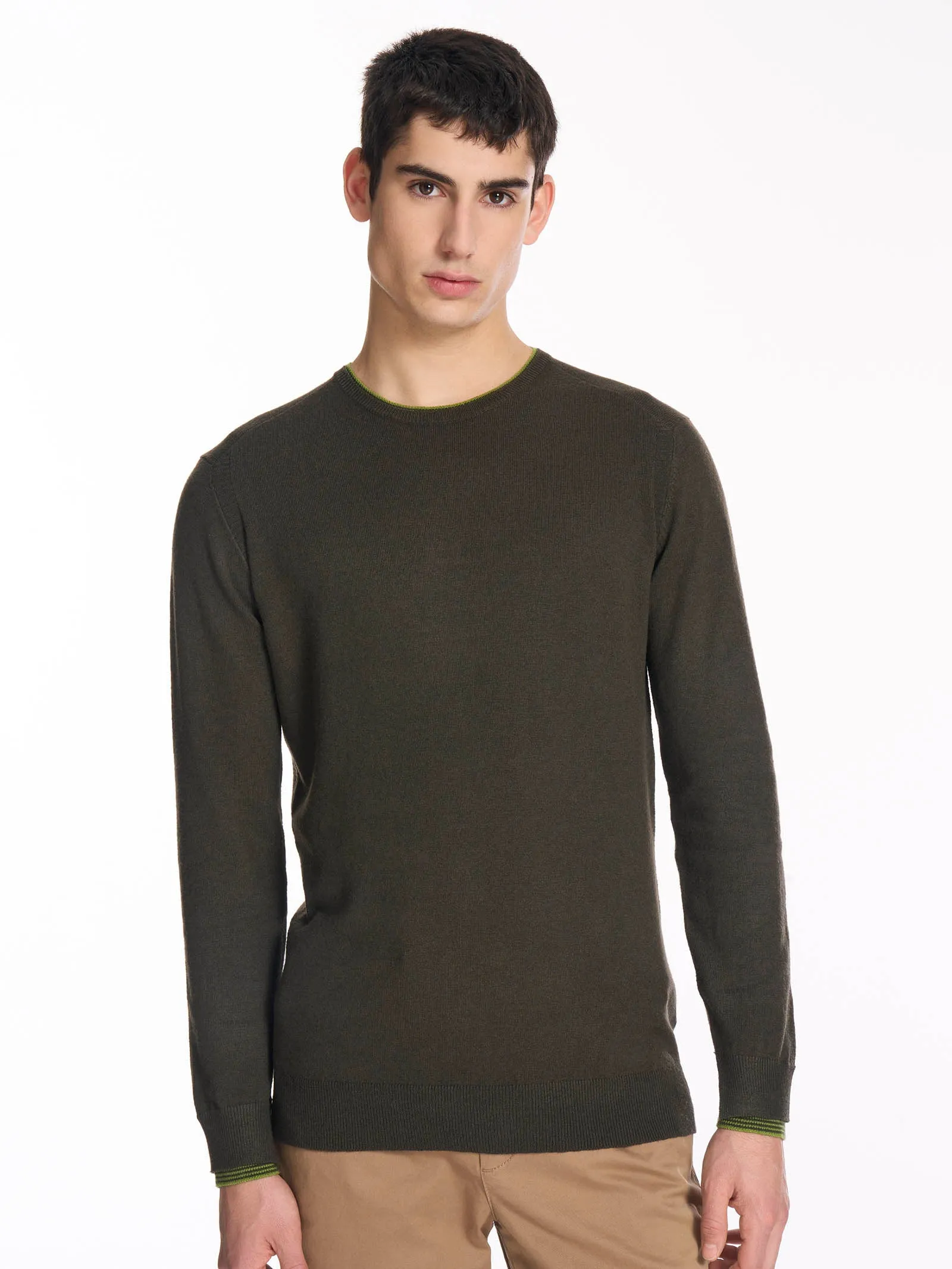 Pull girocollo in filato Sport Wool - Army