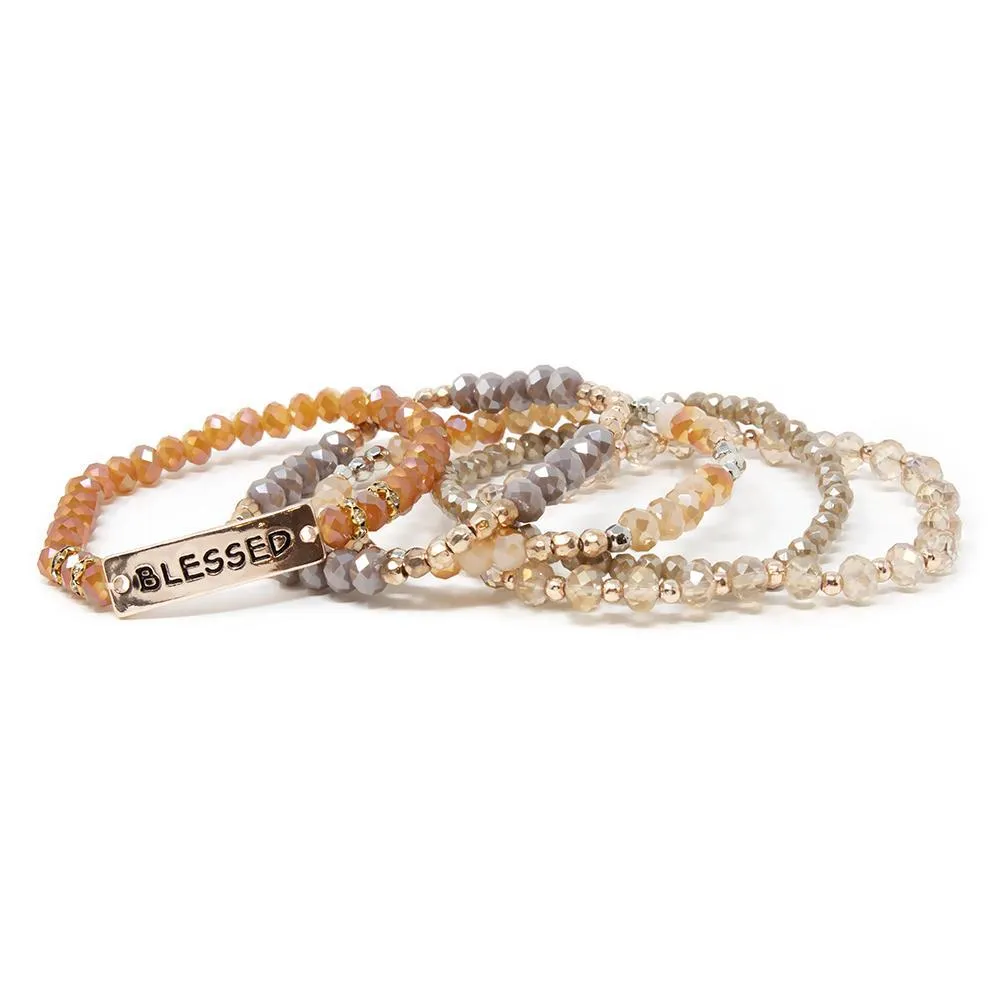 Rose Gold Tone Blessed Stretch Bracelet Set of Five Bg