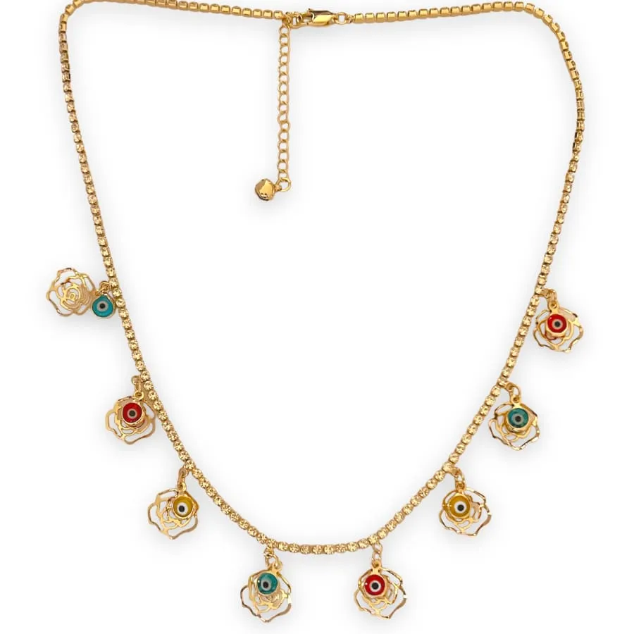 Rose with multicolor evil eye beads necklace in 18k of gold plated