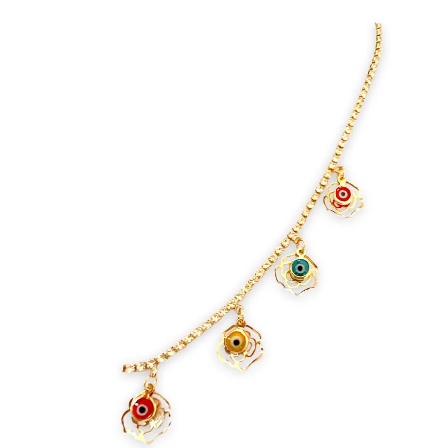 Rose with multicolor evil eye beads necklace in 18k of gold plated