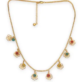 Rose with multicolor evil eye beads necklace in 18k of gold plated