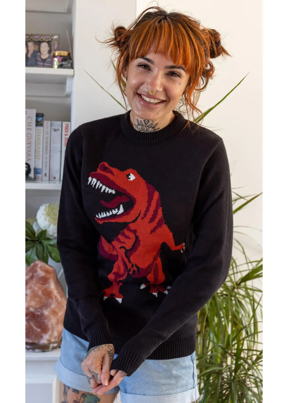 Run & Fly T-Rex Dino Roar 60's Jumper Black