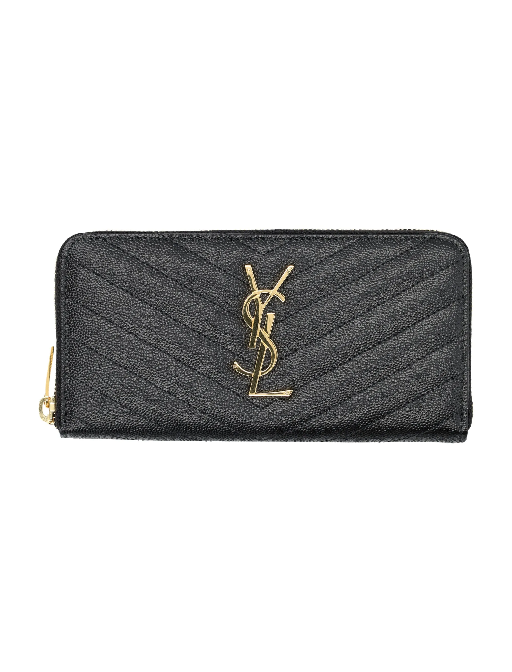 SAINT LAURENT Elegant Black Leather Zip Wallet