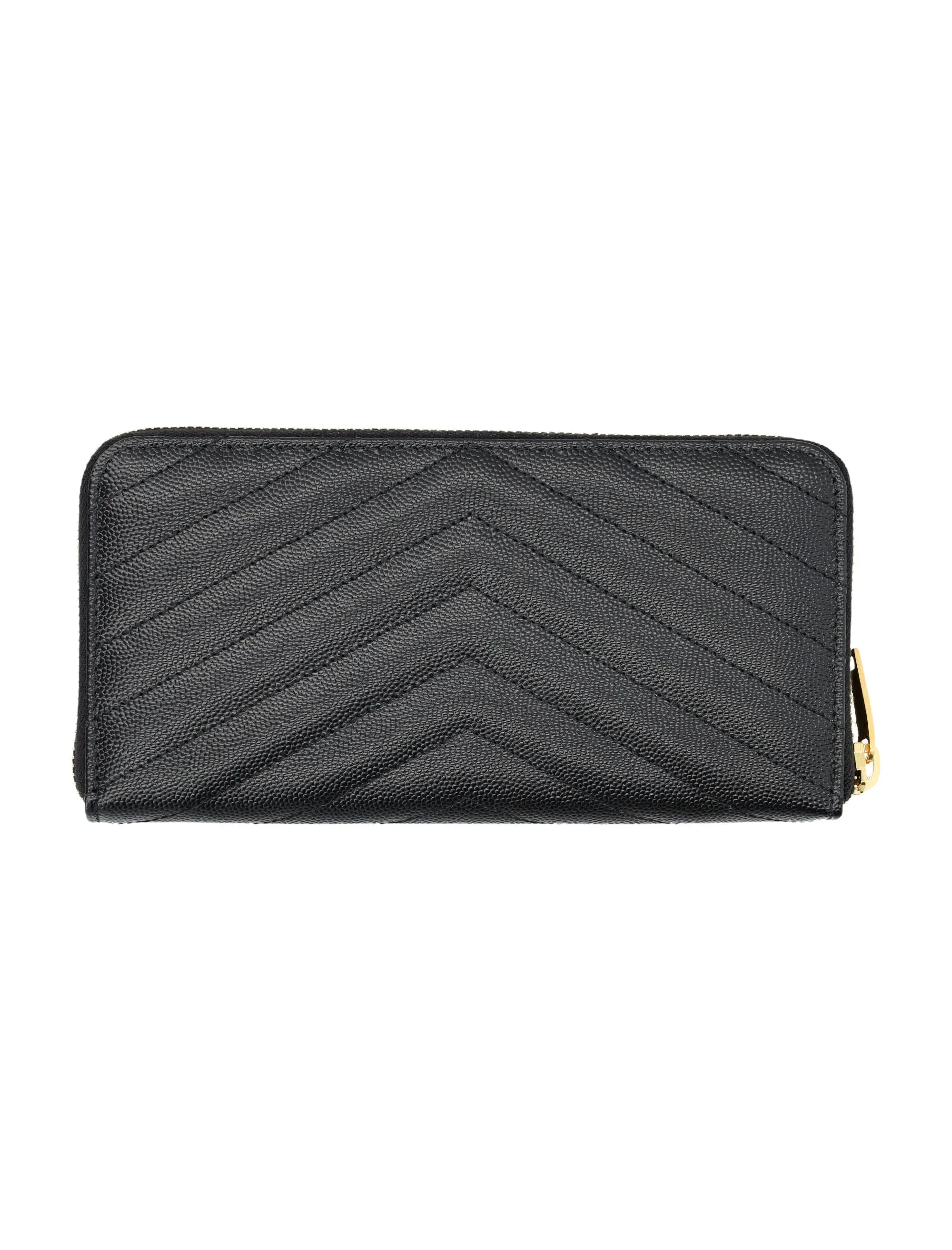 SAINT LAURENT Elegant Black Leather Zip Wallet