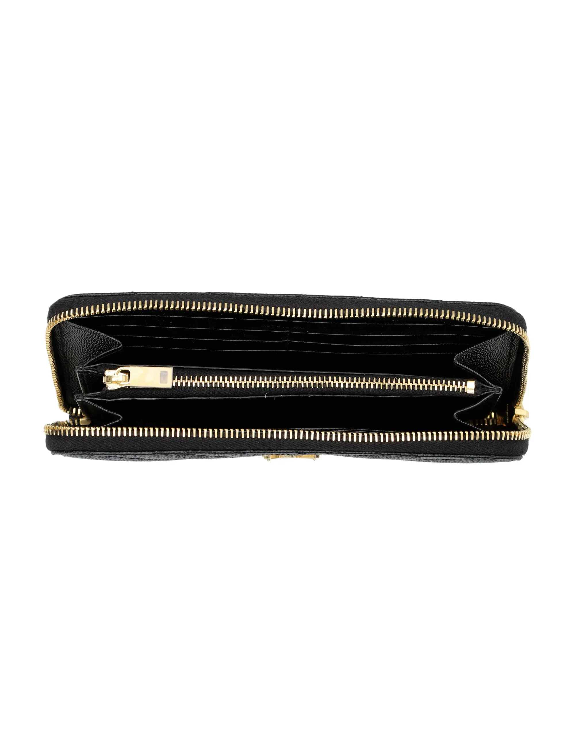 SAINT LAURENT Elegant Black Leather Zip Wallet