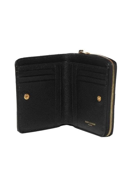 SAINT LAURENT Luxury Mini Calfskin Leather Zip Wallet