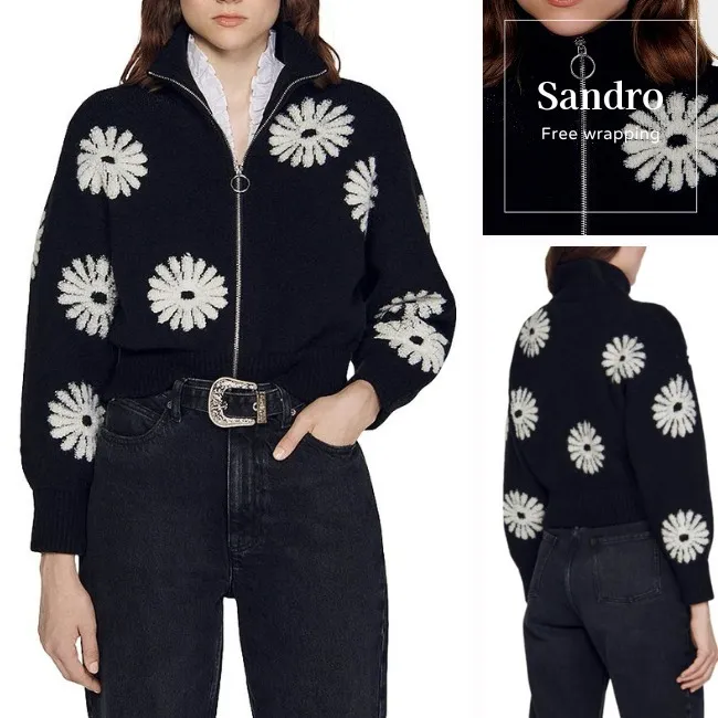 sandro  |Flower Patterns Casual Style Wool Rib Street Style