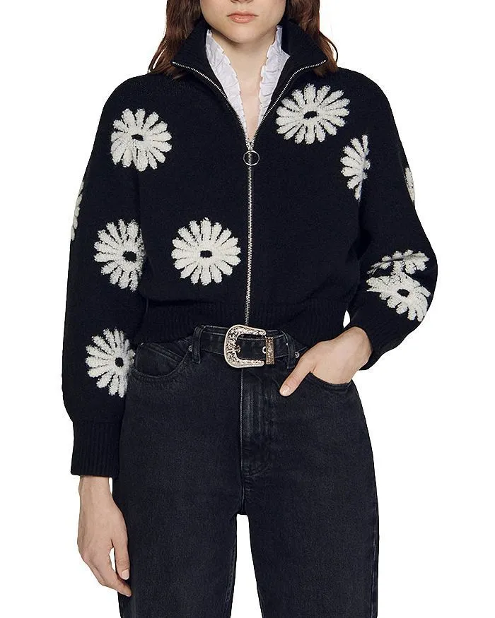 sandro  |Flower Patterns Casual Style Wool Rib Street Style