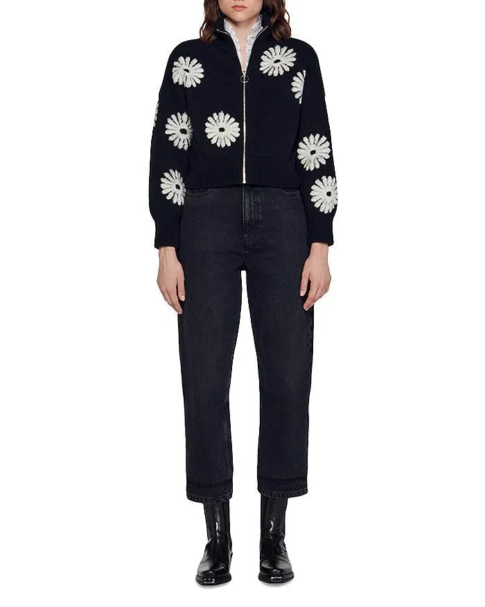 sandro  |Flower Patterns Casual Style Wool Rib Street Style