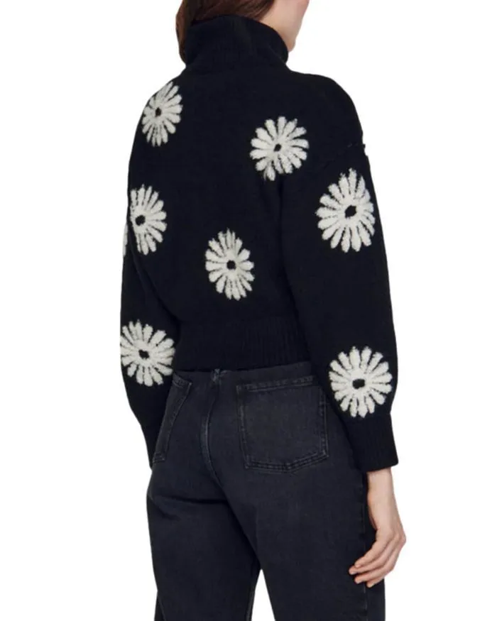 sandro  |Flower Patterns Casual Style Wool Rib Street Style