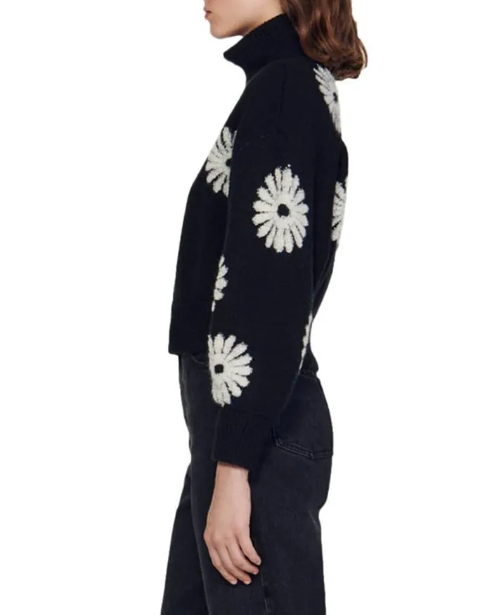 sandro  |Flower Patterns Casual Style Wool Rib Street Style