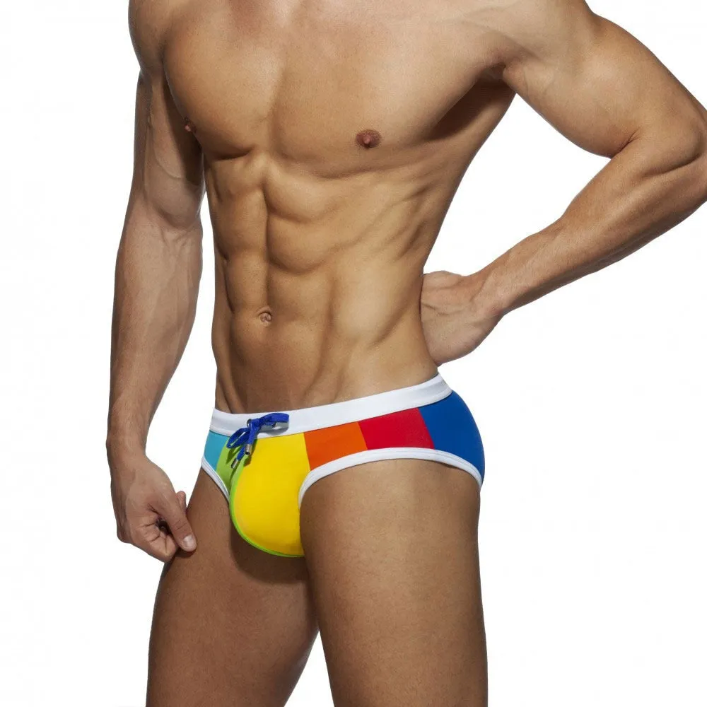 Sexy Polyester Contrast Color Patchwork Pattern Padded Swimwear Briefs