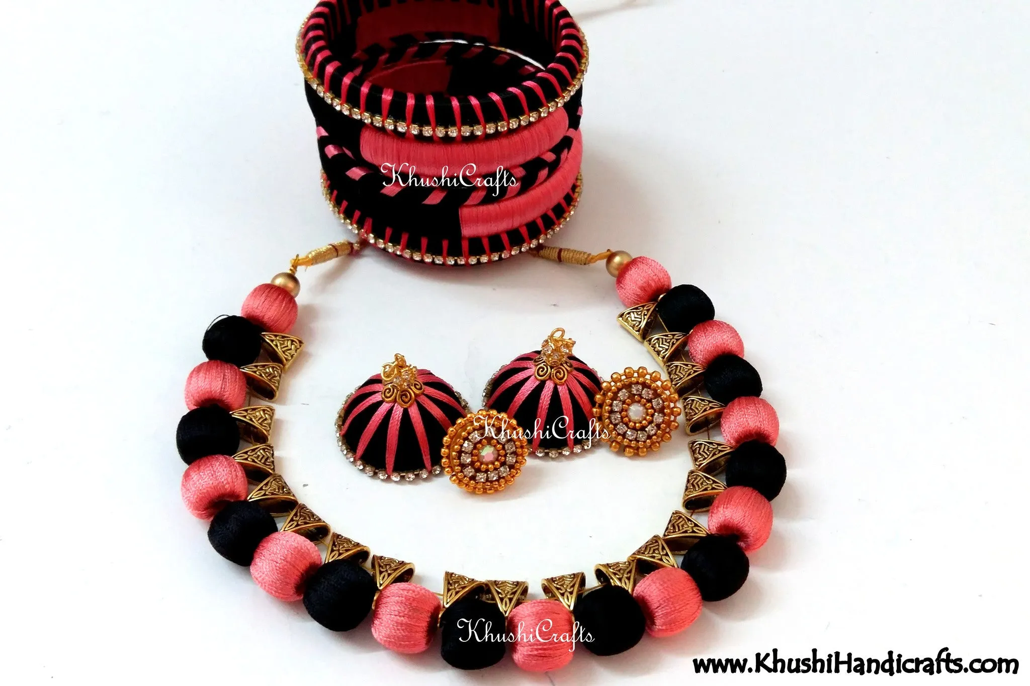 Silk Beads Necklace set with Bangles