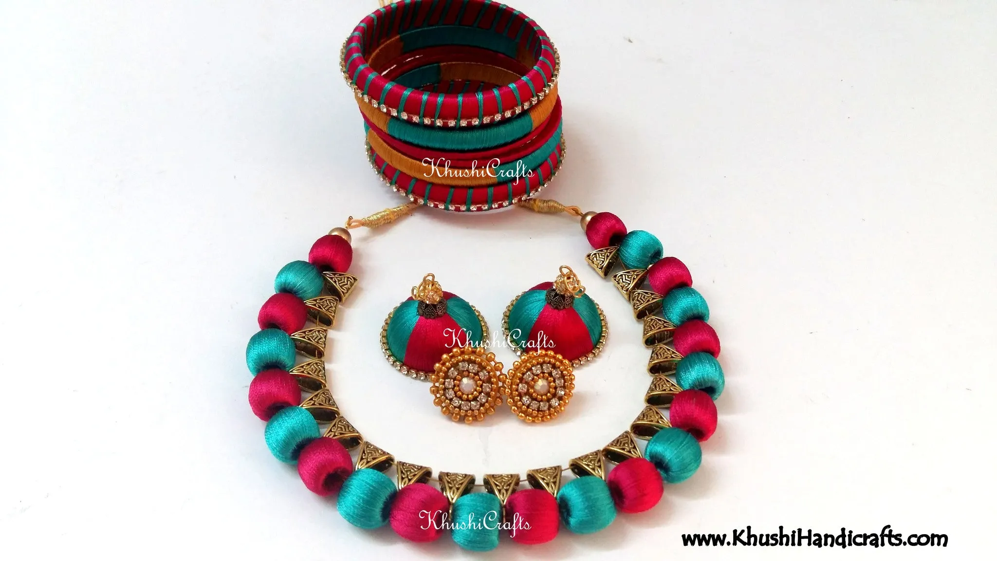 Silk Beads Necklace set with Bangles