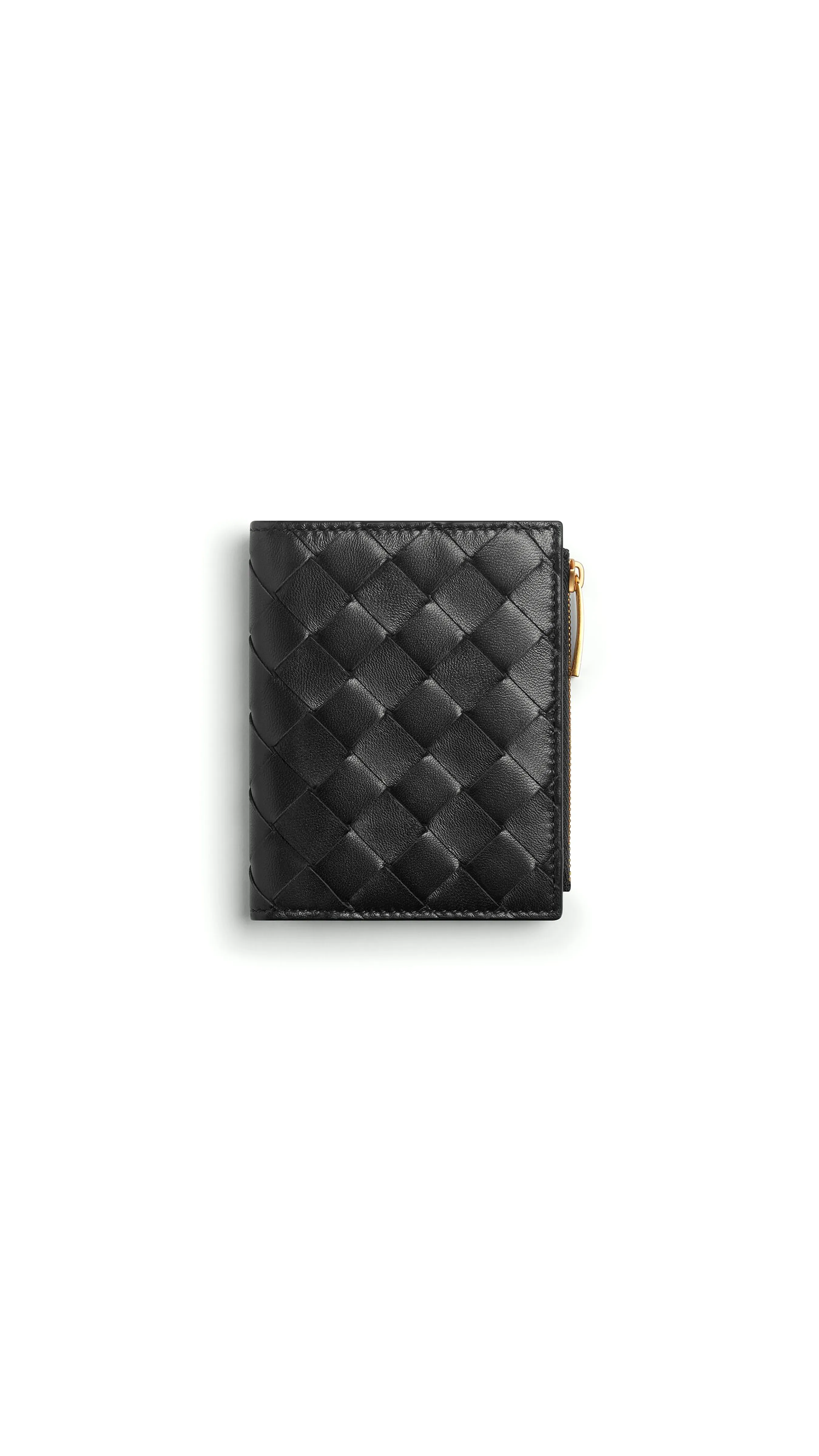 Small Intrecciato Bi-Fold Zip Wallet - Black