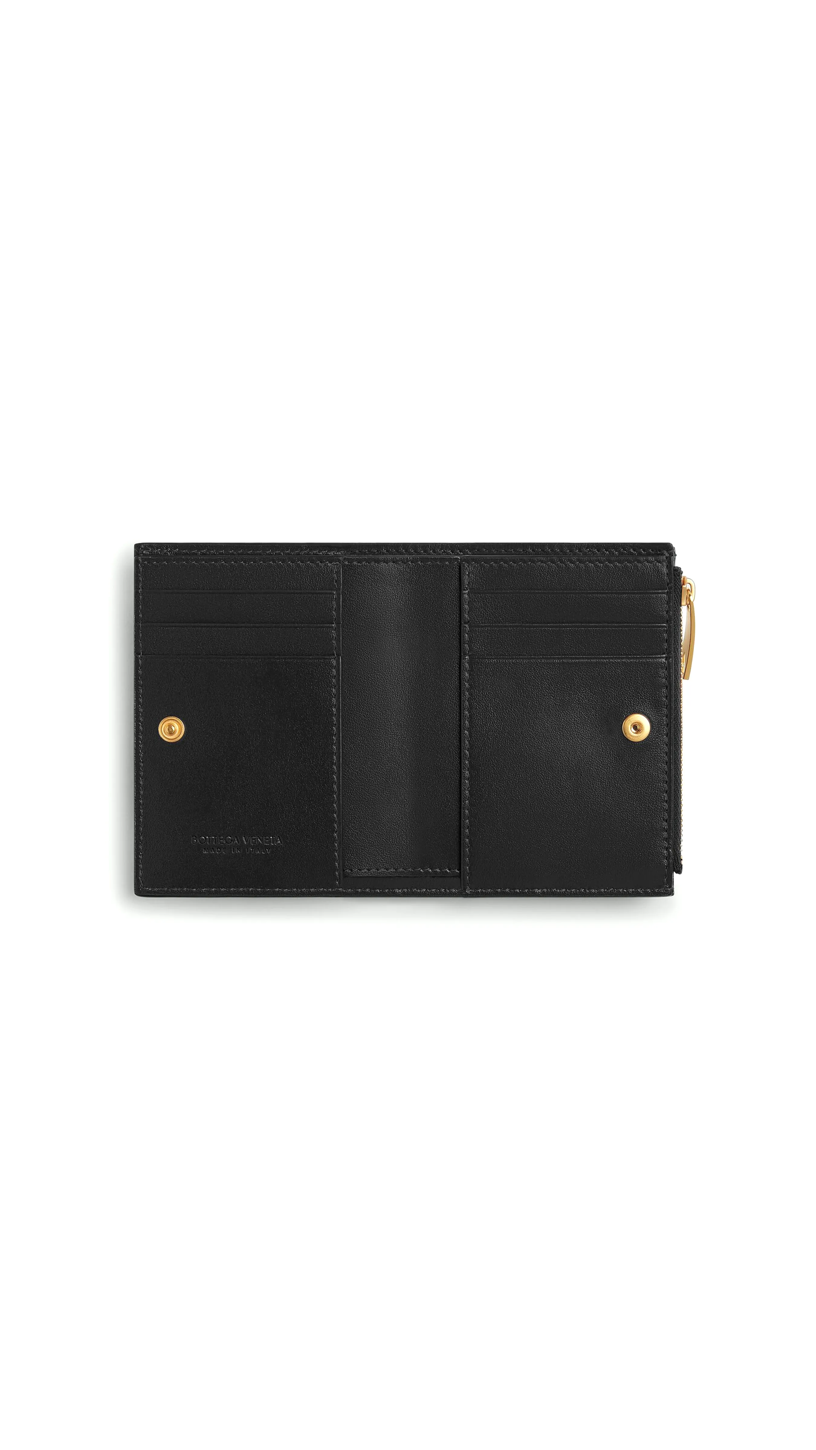 Small Intrecciato Bi-Fold Zip Wallet - Black