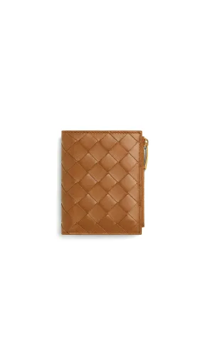 Small Intrecciato Bi-Fold Zip Wallet - Wood