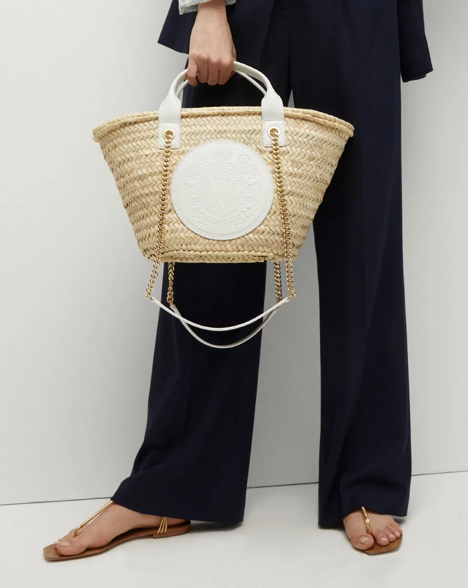 Small Raffia Crest Market Tote