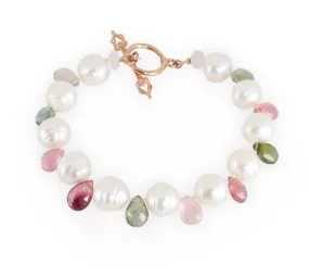 South Sea Pearl Bracelet with Tourmalines and Rose Gold