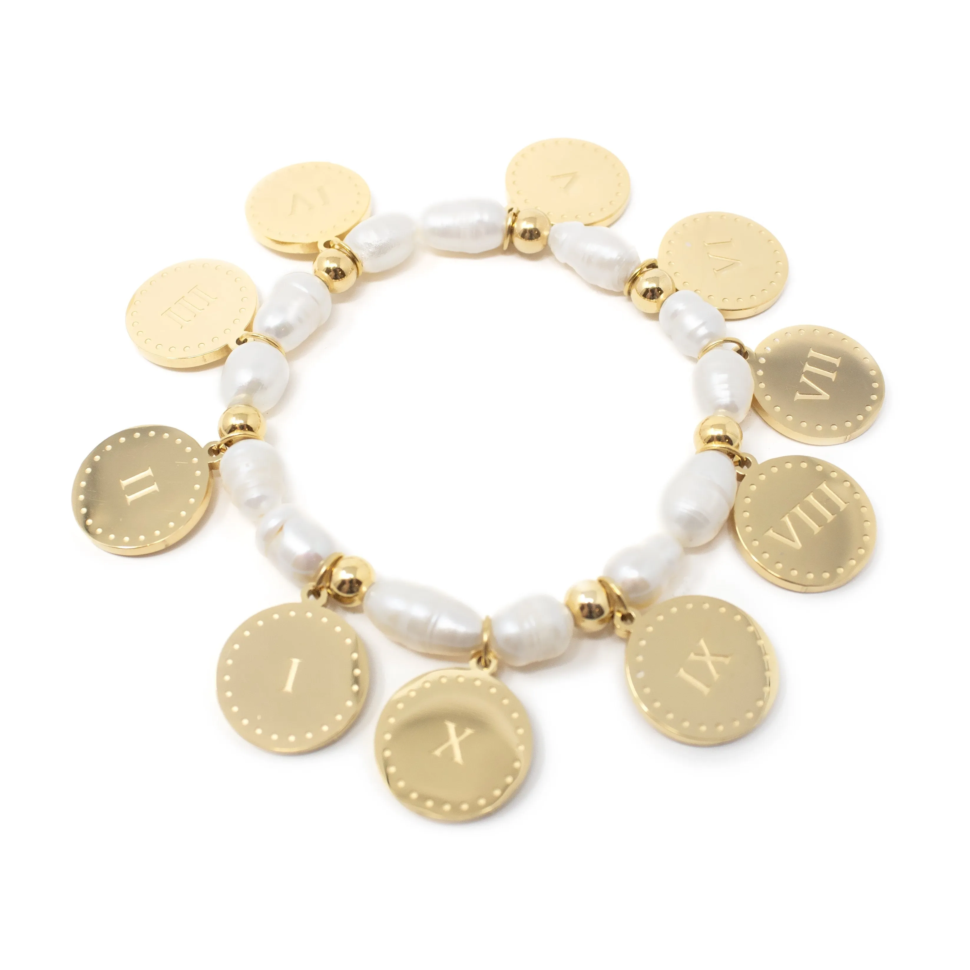 Stainless Steel Ten Commandment Pearl Bracelet Gold Plated