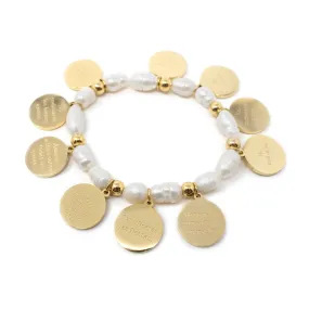 Stainless Steel Ten Commandment Pearl Bracelet Gold Plated