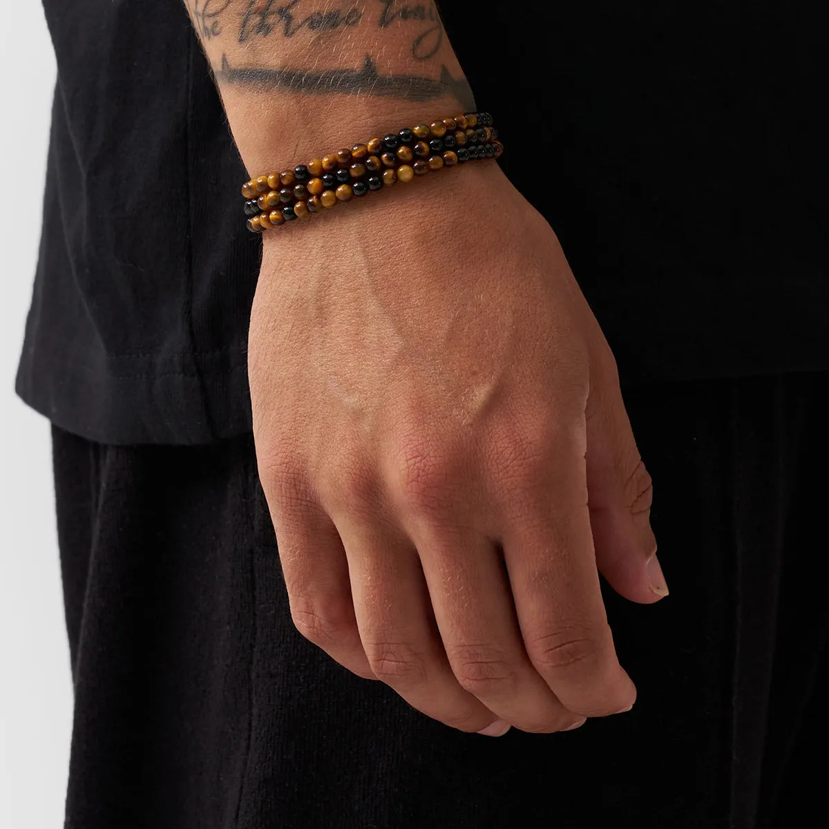 Tiger's Eye Obsidian Bead Wrap Bracelet