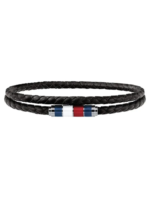 Tommy Hilfiger Leather Wrap Bracelet - Black