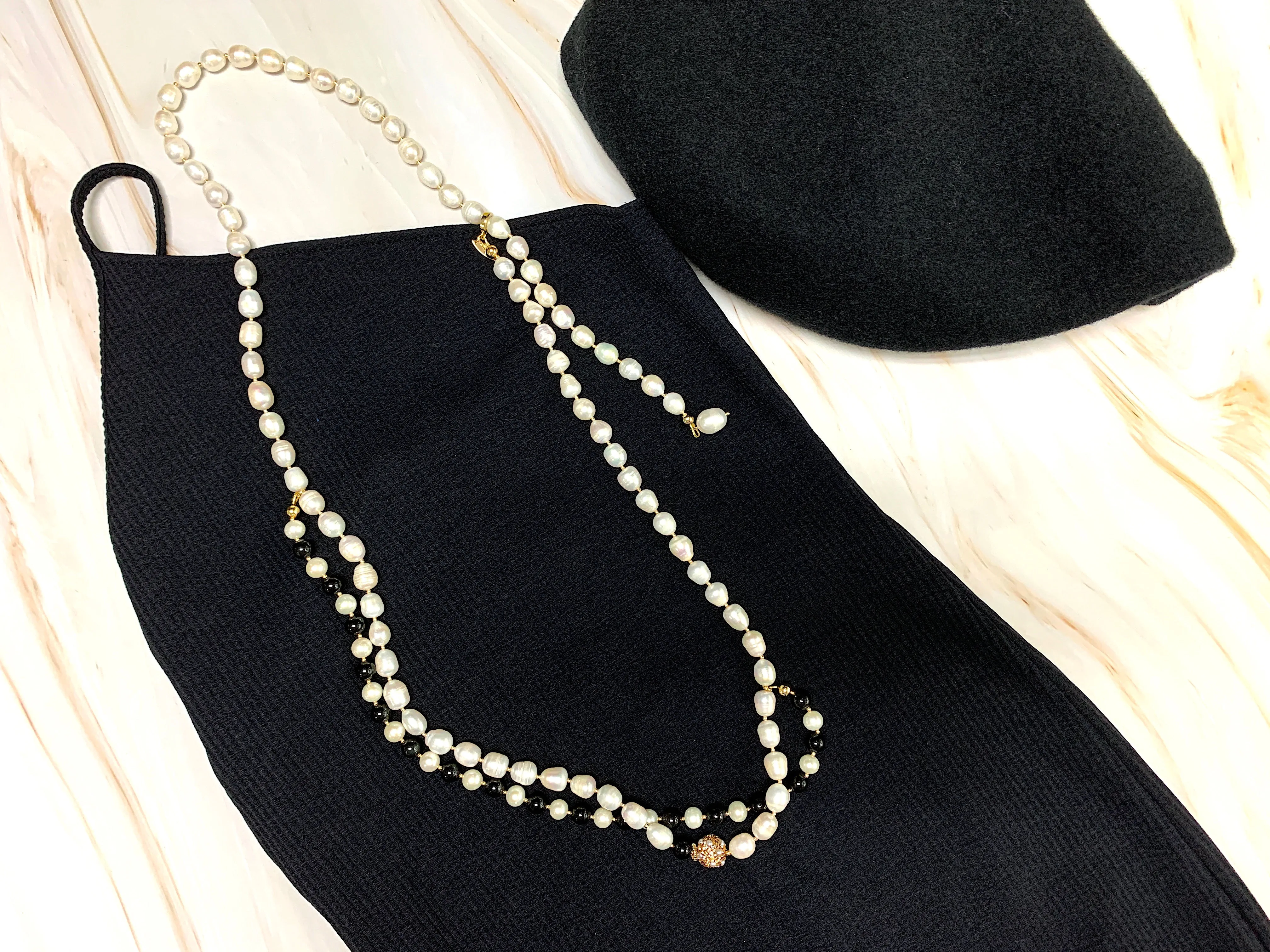 Versatile Freshwater Pearls With Black Obsidian Belt/ Necklace FN022