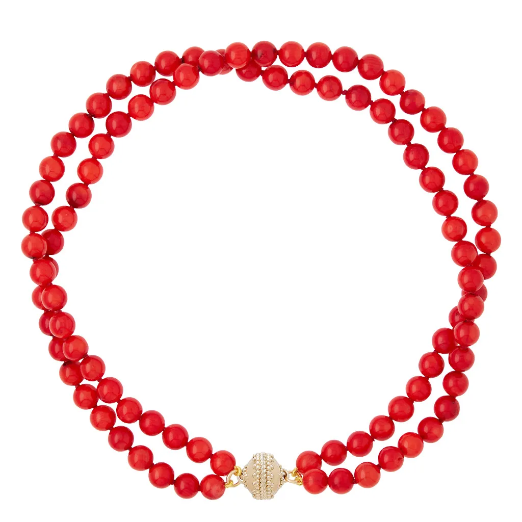 Victoire Dyed Red Coral 8mm Double Strand Necklace