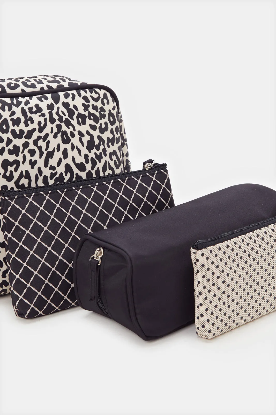 Women Black Printed Cosmetic Pouch Set (5 Piece)