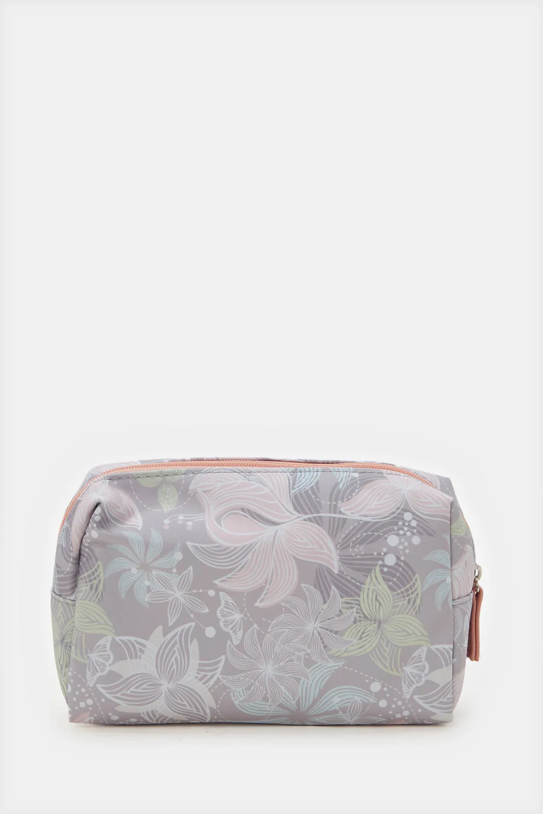 Women Pink And Grey Printed Cosmetic Pouch Set (2 Piece)