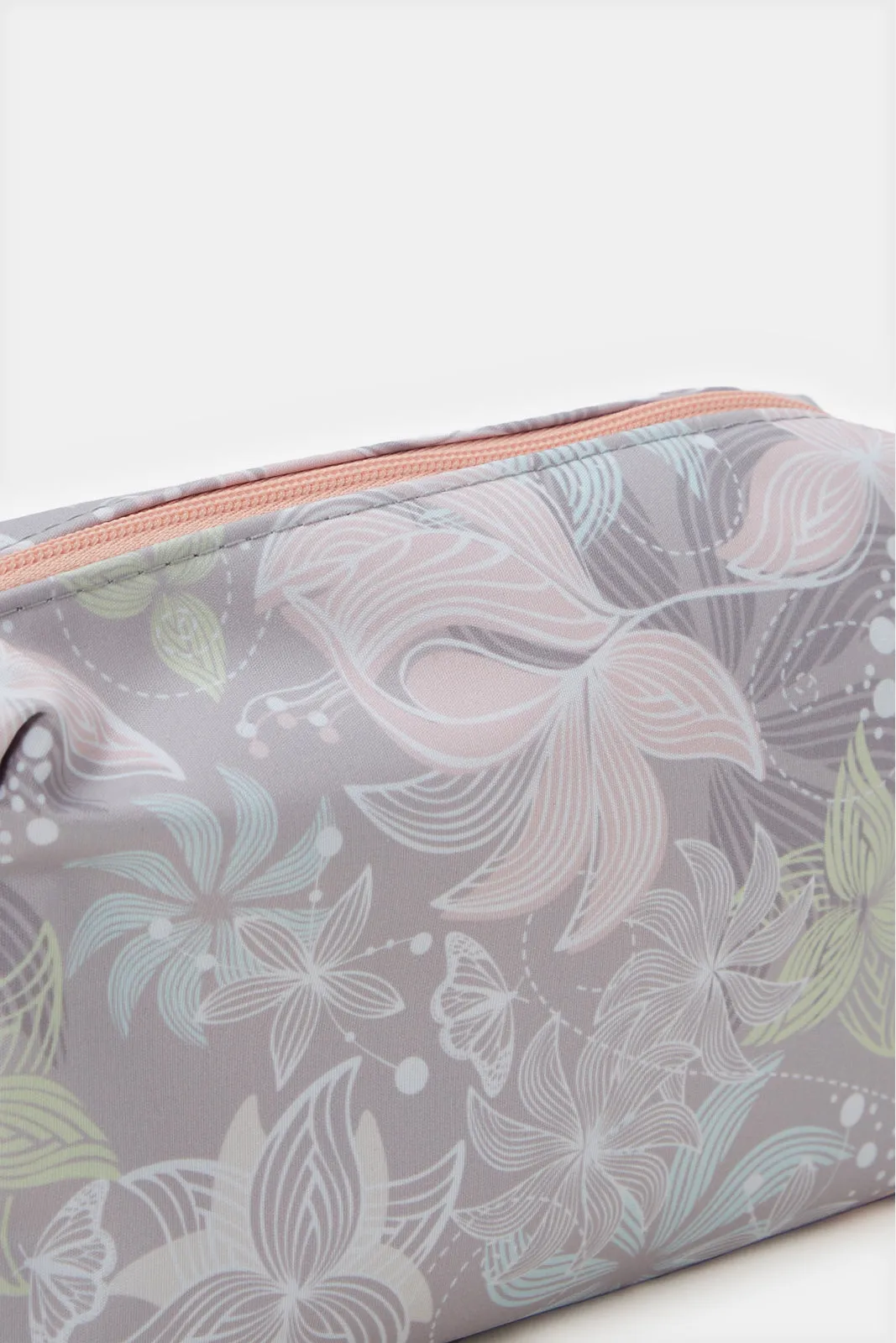 Women Pink And Grey Printed Cosmetic Pouch Set (2 Piece)