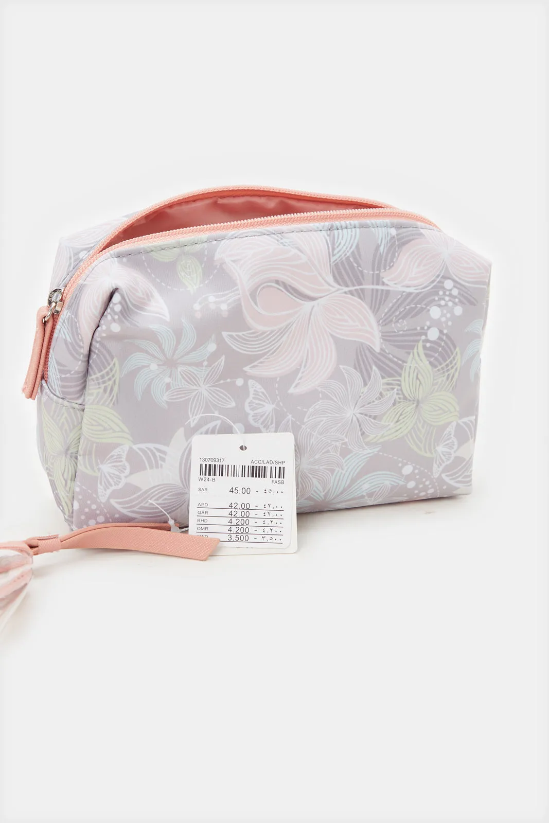 Women Pink And Grey Printed Cosmetic Pouch Set (2 Piece)