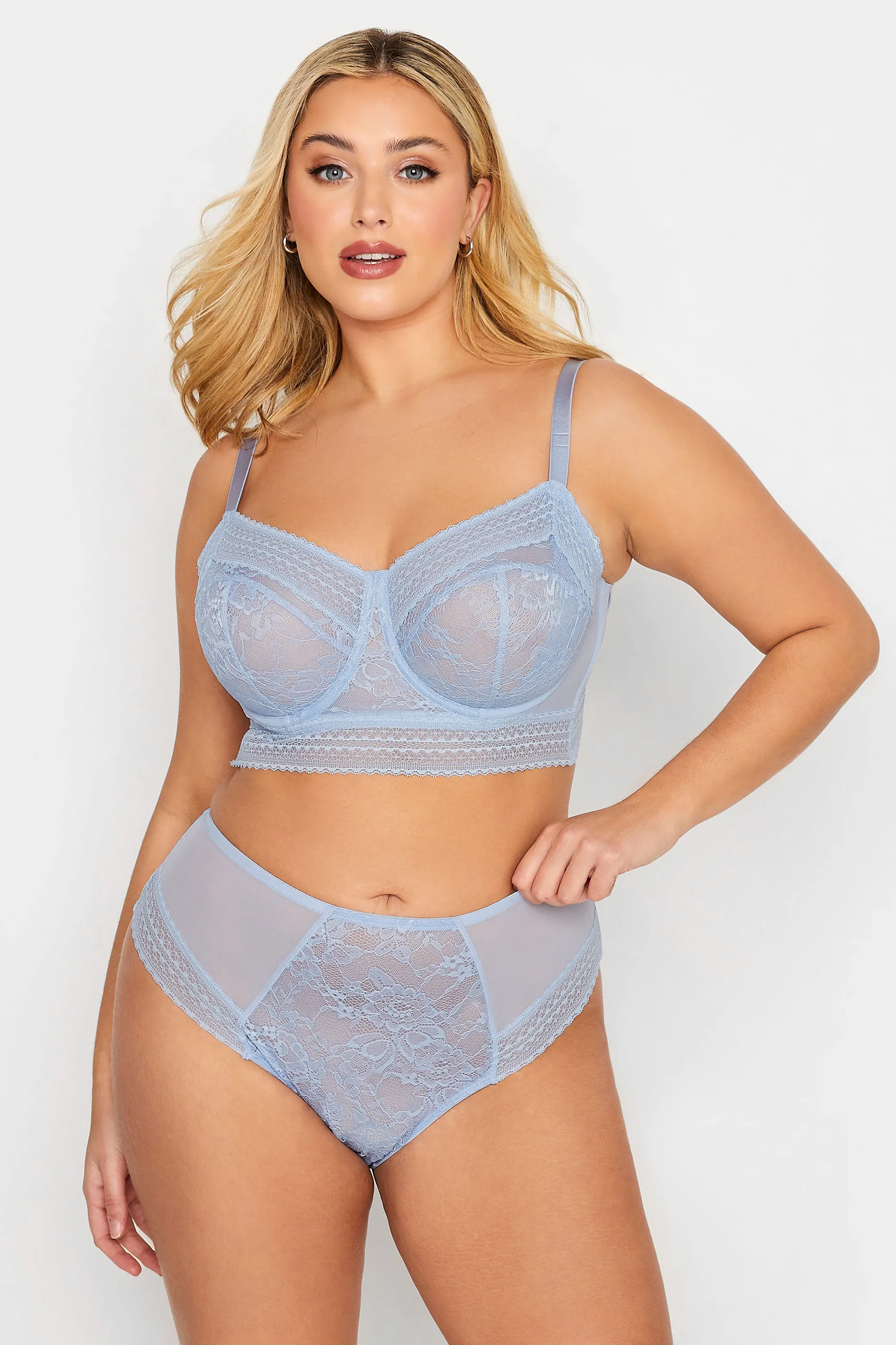 YOURS Curve Baby Blue Lace Non Padded Bra