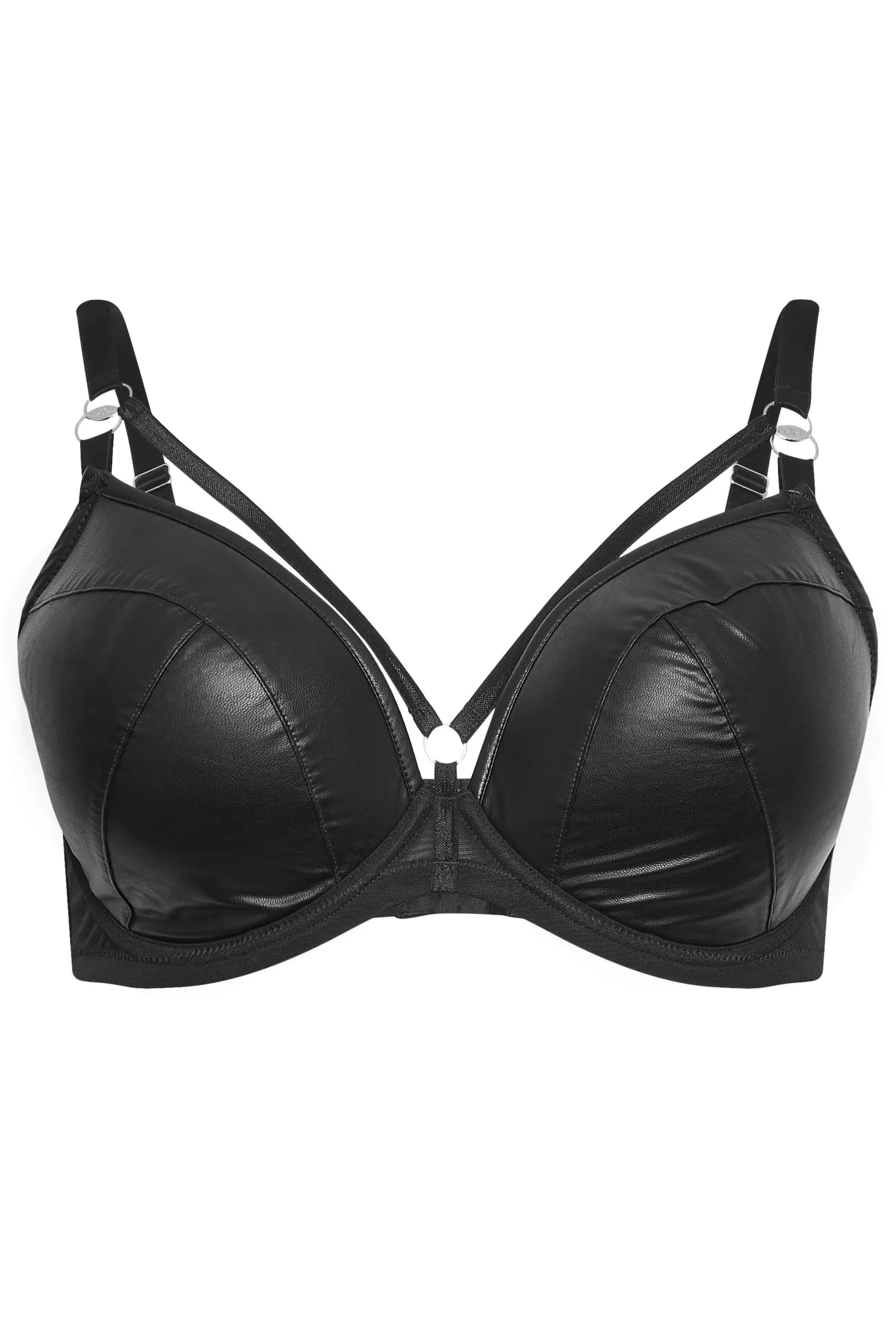 YOURS Curve Black Strapping Detail Faux Leather Padded Bra