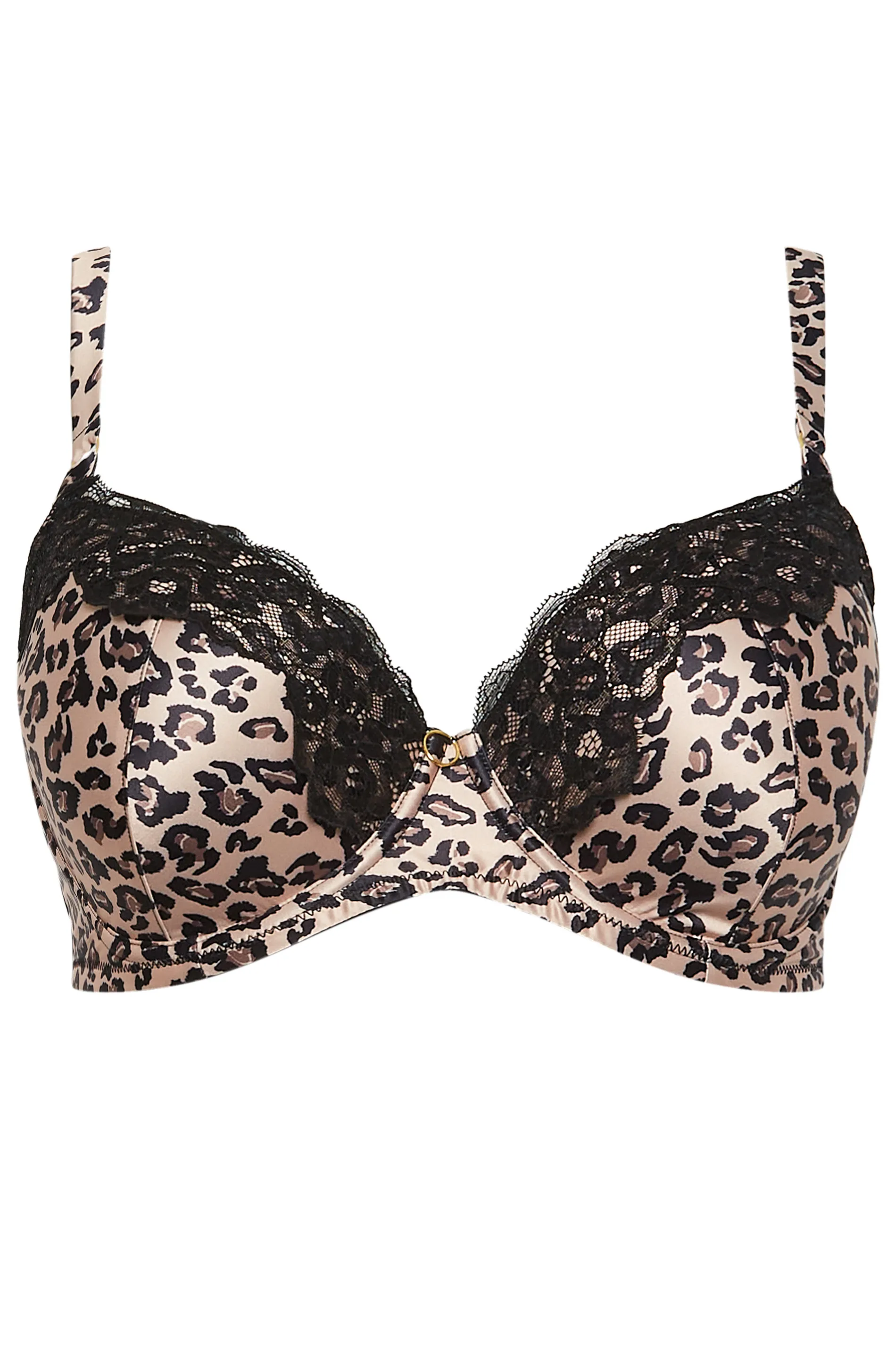 YOURS Natural Brown Leopard Print Satin Padded T-Shirt Bra